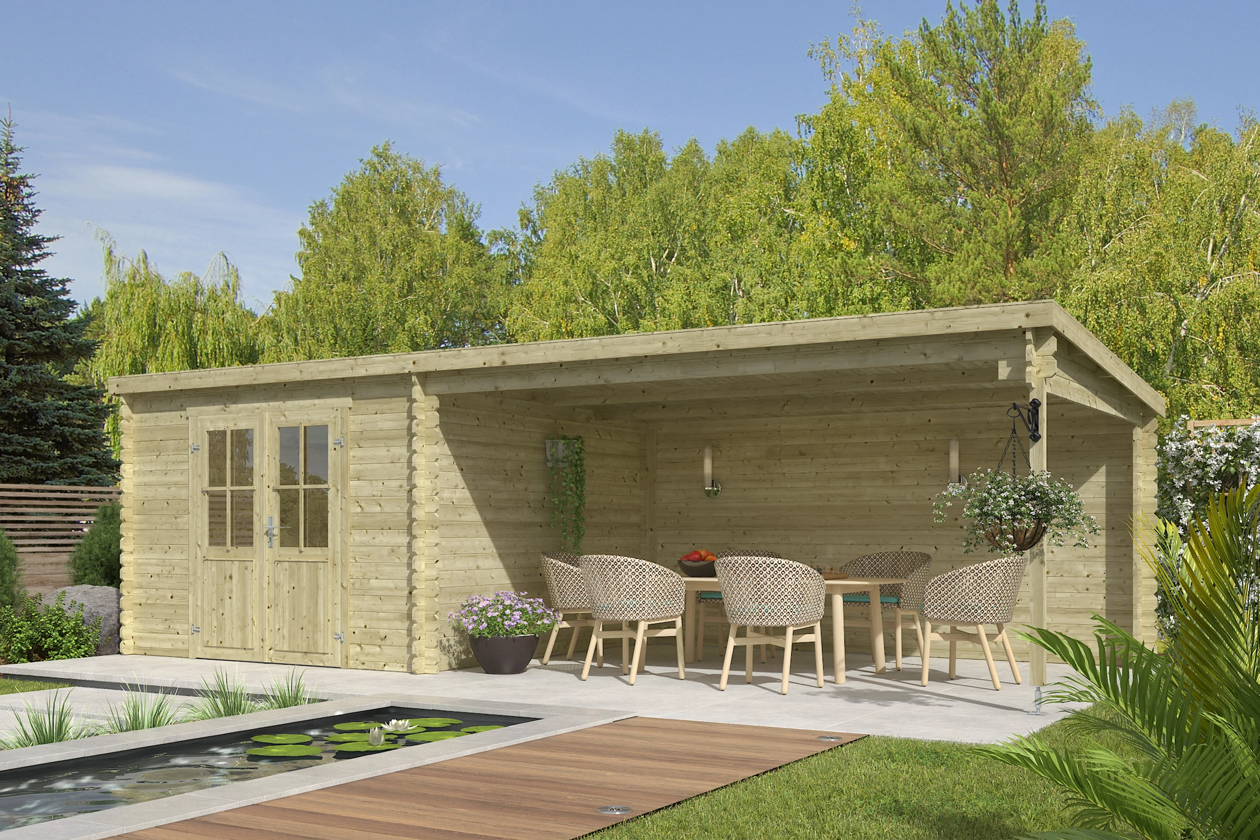 Outdoor Life Blokhut St. Louis Groen Geïmpregneerd 701 x 319 cm - Afbeelding 1